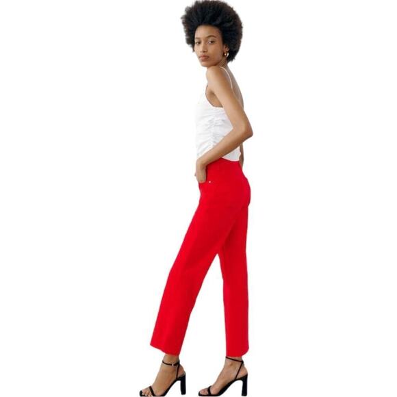 ZARA Z1975 HIGH RISE STRAIGHT LEG RED DENIM JEANS 6147/080 SIZE 4 - Picture 4 of 15